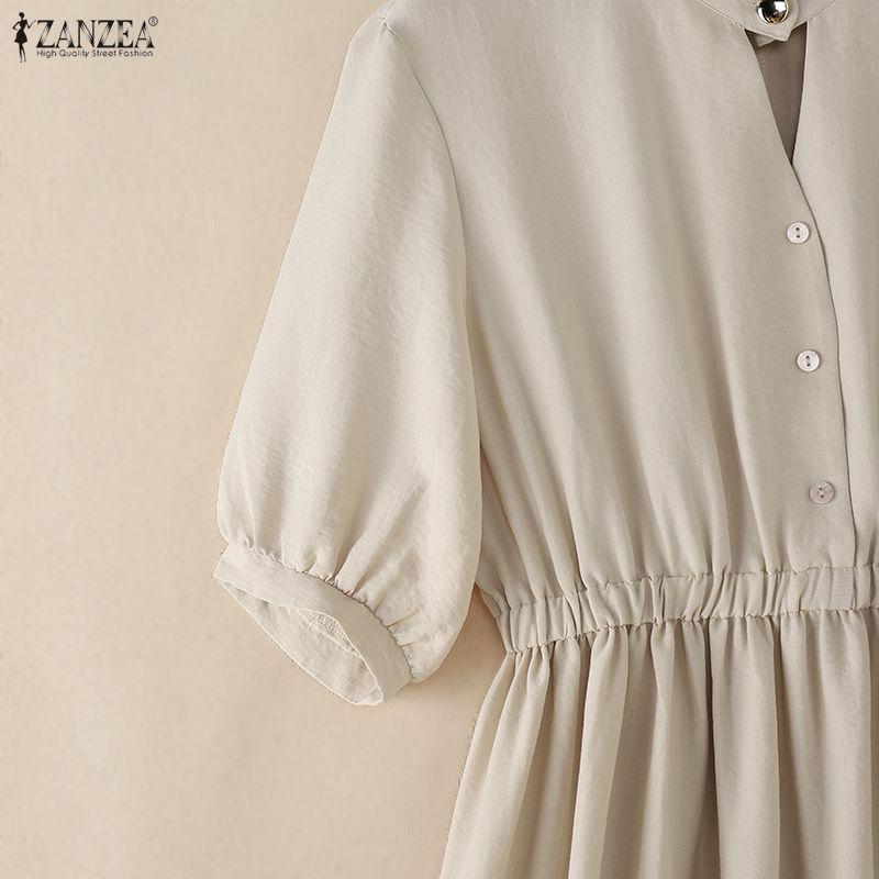 ZANZEA Women Summer Stand Collar Casual Half Sleeve Dress