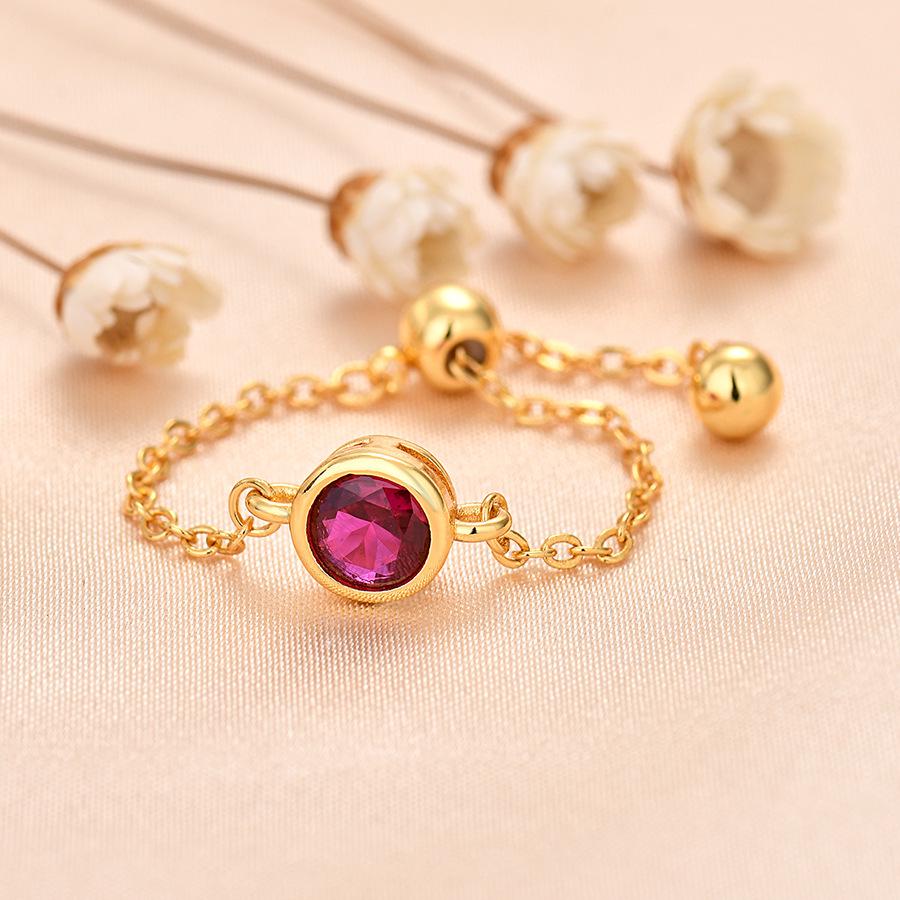 Women's Crystal Zircon Adjustable Gold Ring with Diamond Chain - European & American Niche Design