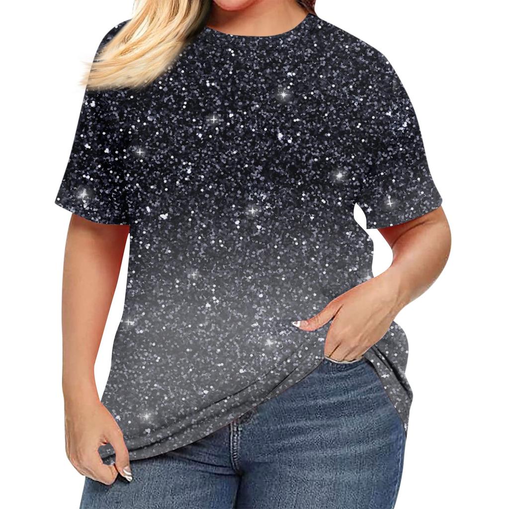 Women's Short Sleeve Shirt Round Neck Plus Size T-Shirt Printed Casual Tops