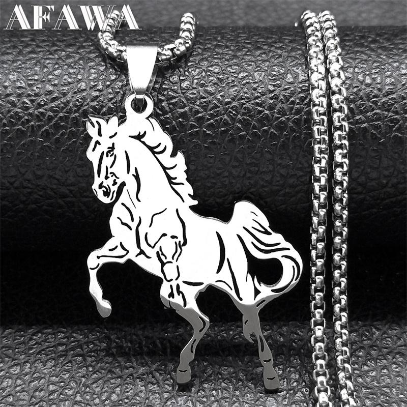 Ästhetische Pferd Tier Halskette für Damen Herren Edelstahl Silber Farbe Glücksbringer Halsband Party Hochzeit Geschenk Schmuck N3224S02