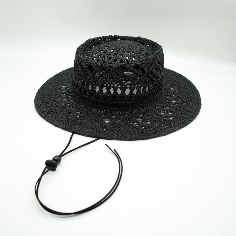 Japan Japanese French Retro Hollow Flower White Flat Top Top Hat Women'S Summer Sunshade Vacation Beach Straw Hat Outing