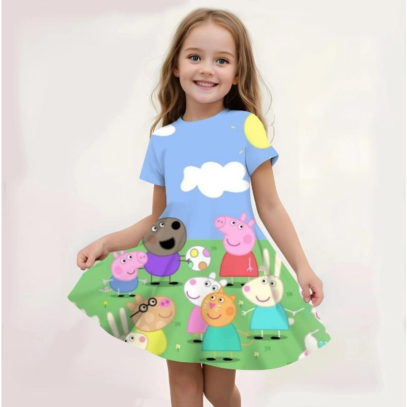 Summer Cute Cartoon Dress Girls Peppa Pig Casual Fashion Beach Sundress Soft 110
