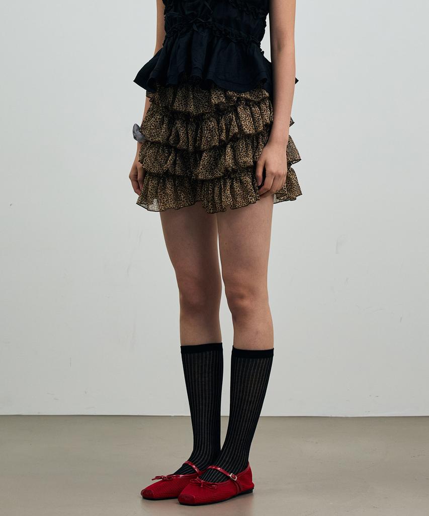 Alikim Leopard Cancan Mini Skirt Pants/Brown