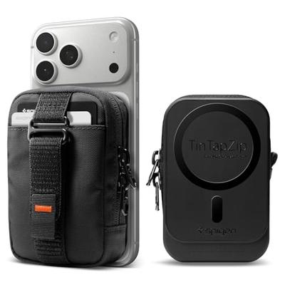Spigen MagSafe Mini Pouch (Black) - Holds 20 Cards, Business Cards, Keys, and Small Items, Features an Adjustable Strap for Comfortable Carrying, and