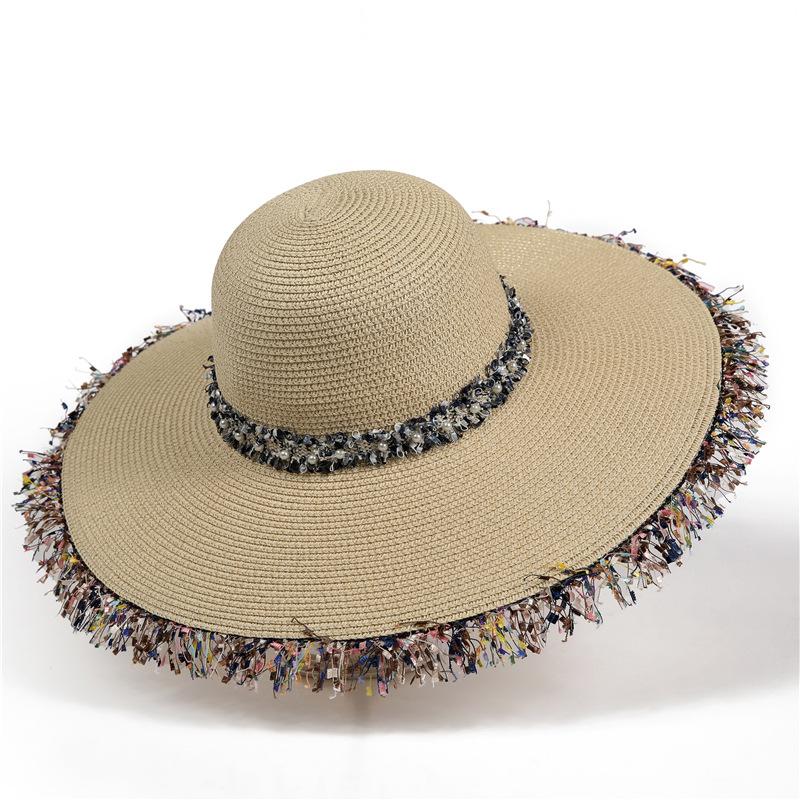 Hat Female Summer Hepburn Wind Dome Rough Fringe Shade Straw Hat Seaside Resort Beach Hat Sunscreen Sun Hat