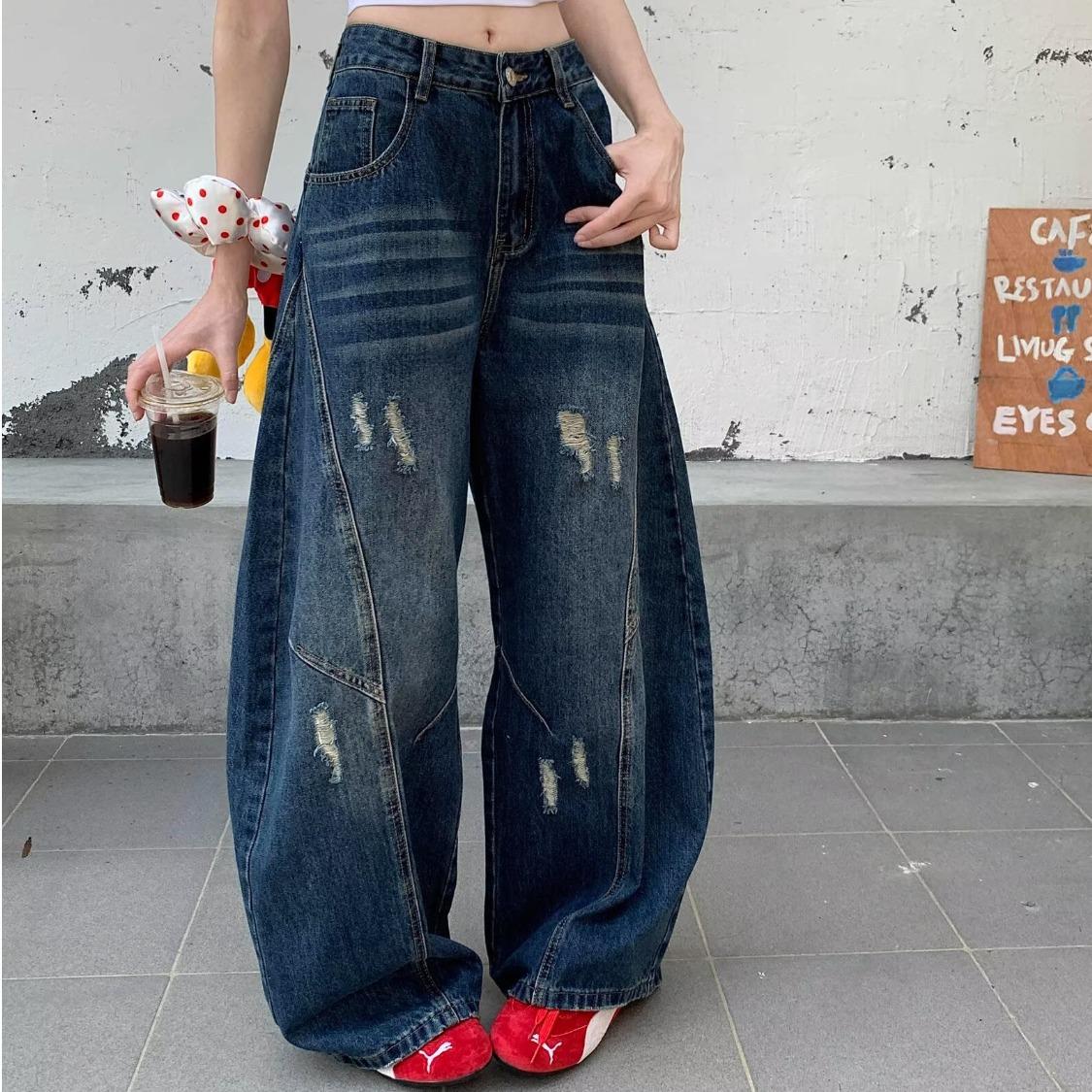 Women s Retro Ripped Wide-Leg Jeans - Summer Casual Style Triple Extra Large