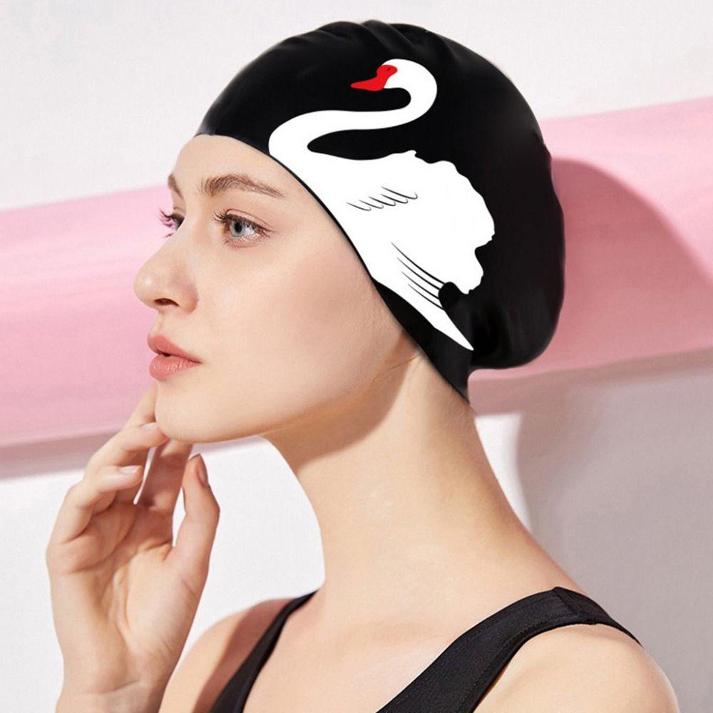 Plus Size Swimming Cap Printed Pattern Ear Protection Bathing Caps Elastic Anti Slip Silicone Swim Cap For Long Short Hair