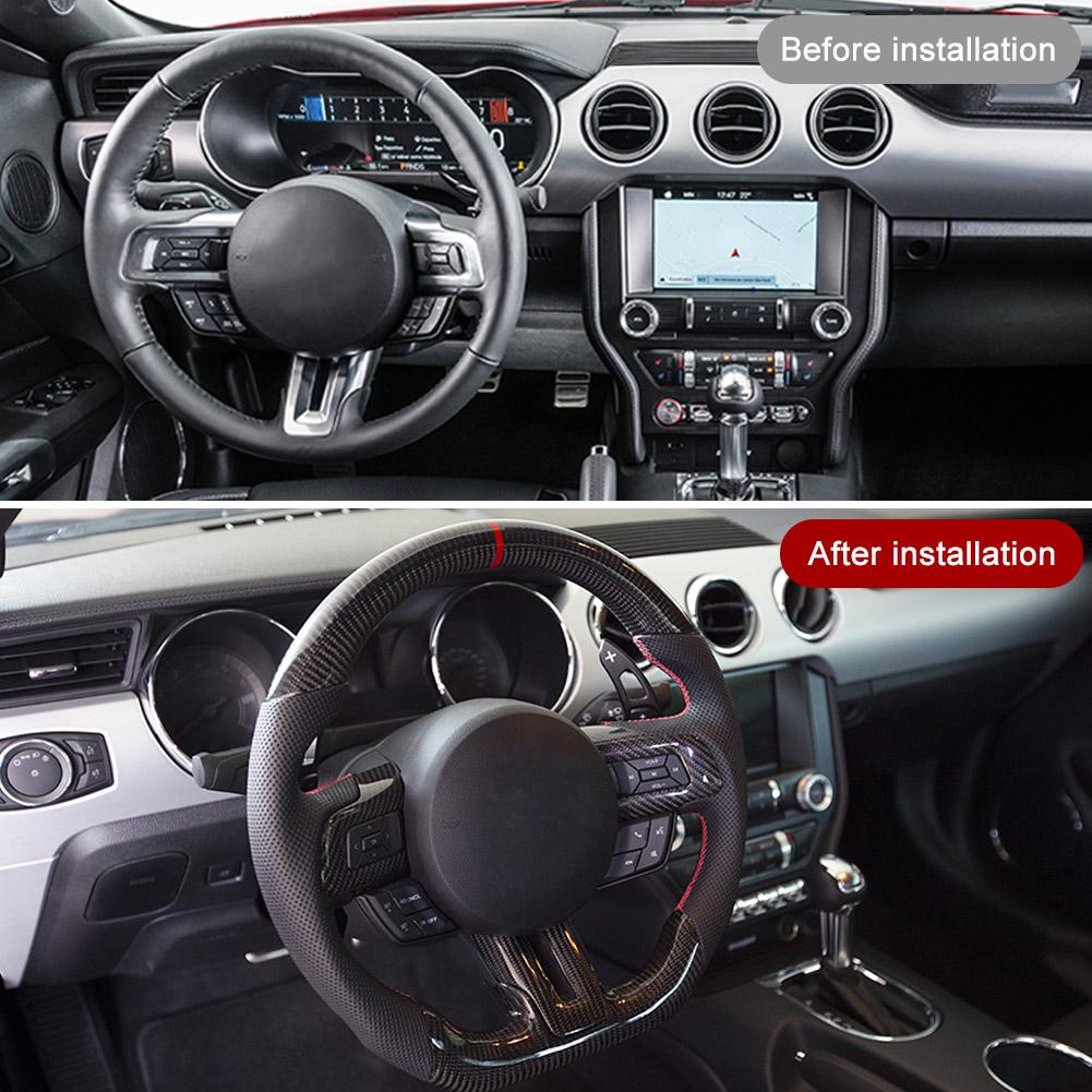 Carbon Fiber Steering Wheel Preforated Leather W/ Stitching Fit for Ford Mustang EcoBoost GT Shelby GT350 /GT350R 2018-2020