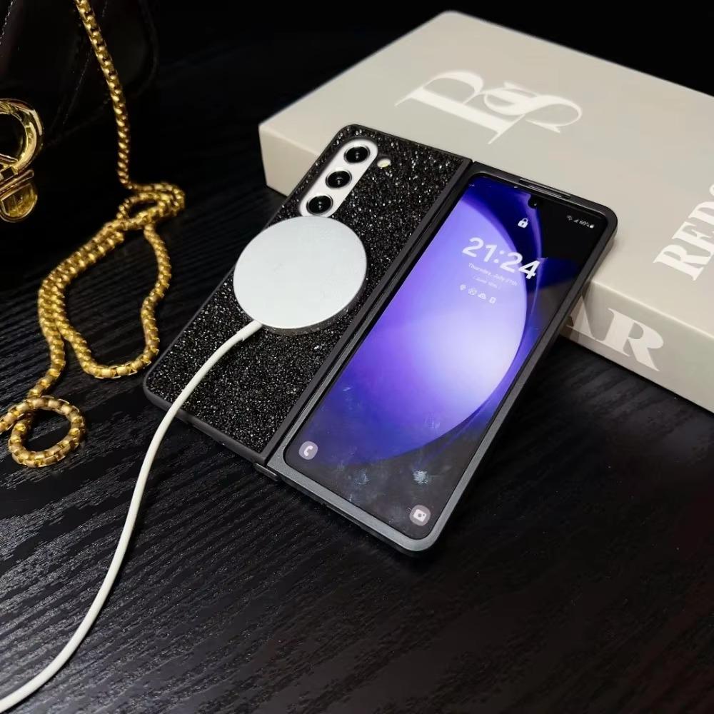 High-end Luxury Magsafe Magnetic Sparkling Diamond Brilliant Phone Case for Samsung Galaxy Z Fold 7 6 5 4 3 TPU Soft Edge Cover