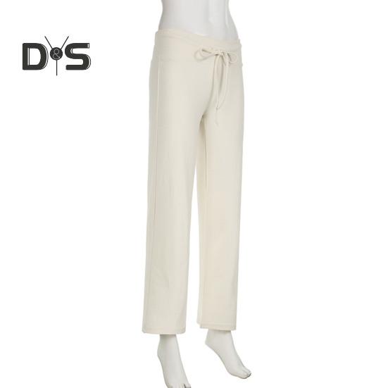 Women Fall Winter Pants Low Waist Butt-lifted Sport Trousers Drawstring Elastic Waist Solid Color Yoga Sweatpants Winter Plush-lined Wide Leg