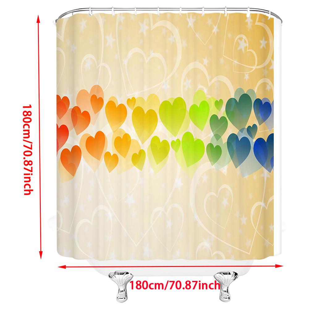1pc Whimsical Heart Shower Curtain - Rainbow Gradient, Vibrant Glossy Hearts, Polyester, Playful Bathroom Decor