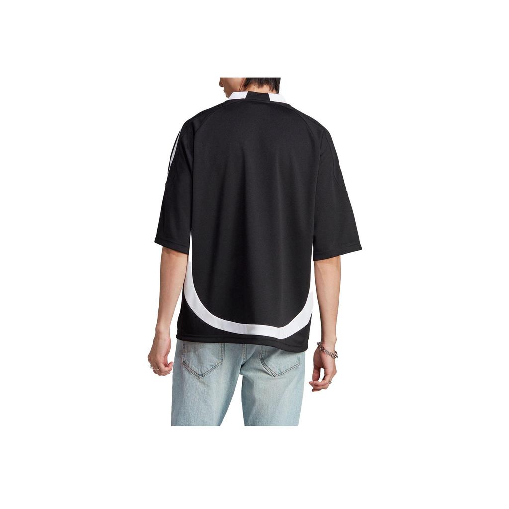 Adidas Trefoil Logo Loose Fit V-Neck Soccer Jersey Men Tops Black IW3635