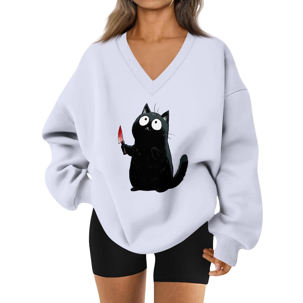 Women's V-neck Dropped Shoulder Halloween Print Sports Sweatshirt Top