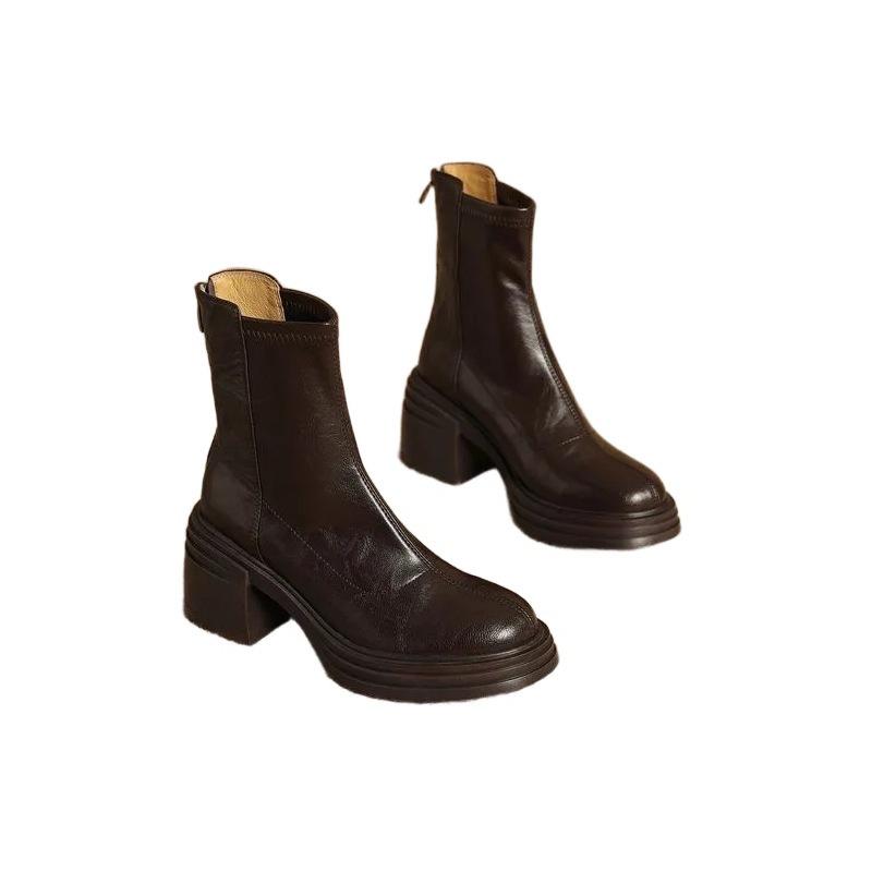 French small black short boots small thick-soled heightening Martin boots autumn and winter velvet high-heeled thin boots