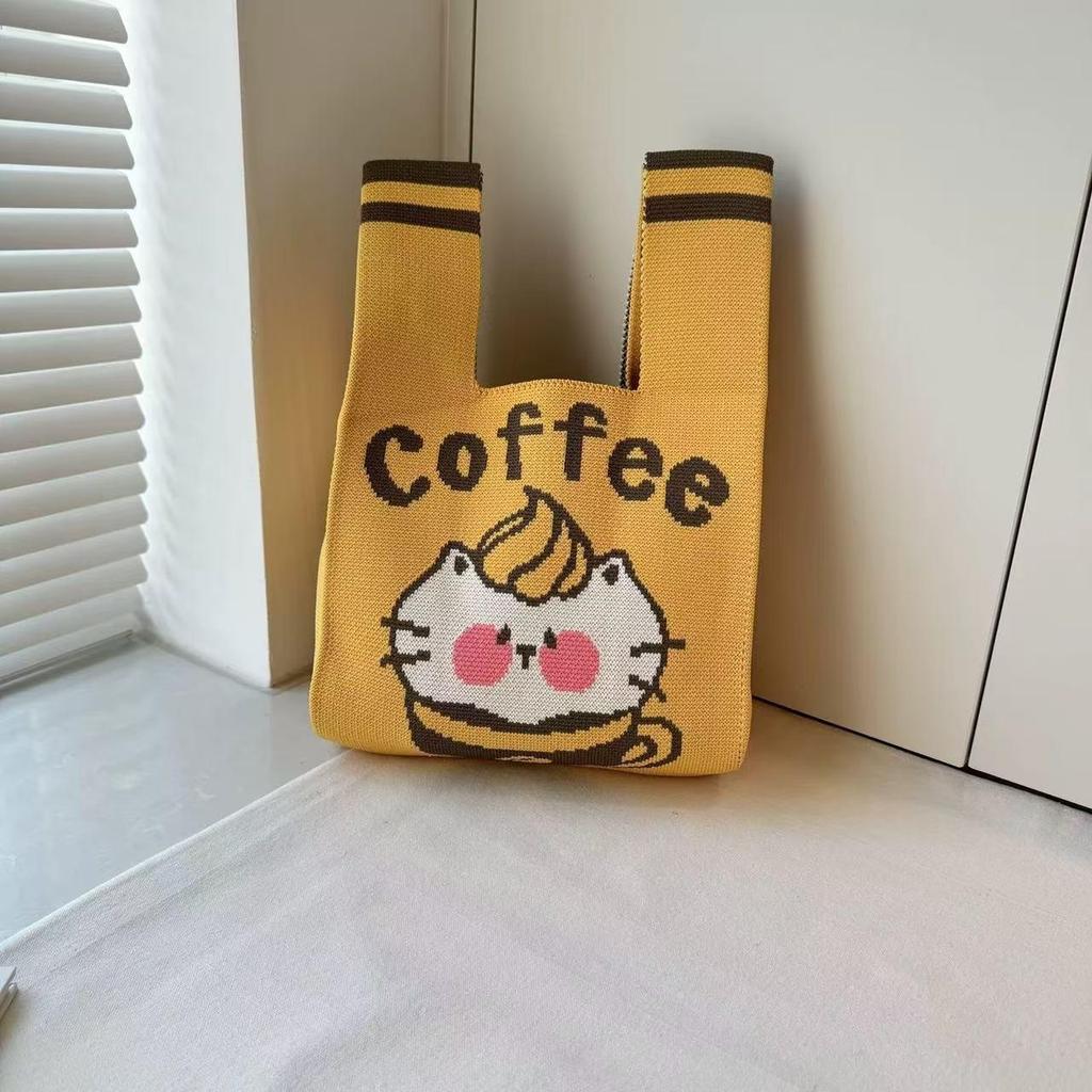 Versatile Cute Cartoon Knitted Tote: Large Capacity Fashion Handbag & Gift Bag