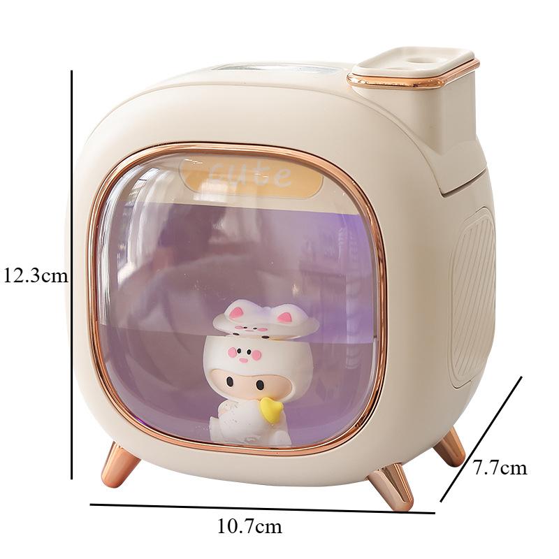 Umidificator de aer ultrasonic cu păpuși de desene animate, capacitate mare 500 ml, difuzor de aromaterapie cu uleiuri esențiale, lumini de noapte colorate cu respirație, USB