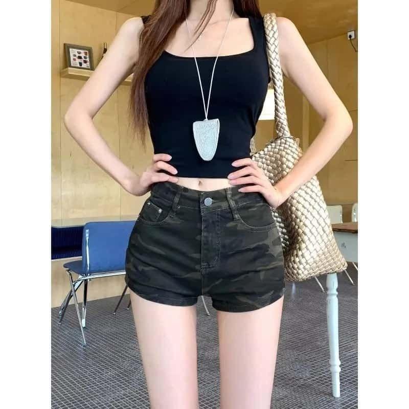 American Spice Girl High Waist Camouflage Denim Shorts Women s Summer Slim Skinny Versatile Buttocks Super Short Pants High Waist Camouflage Denim S