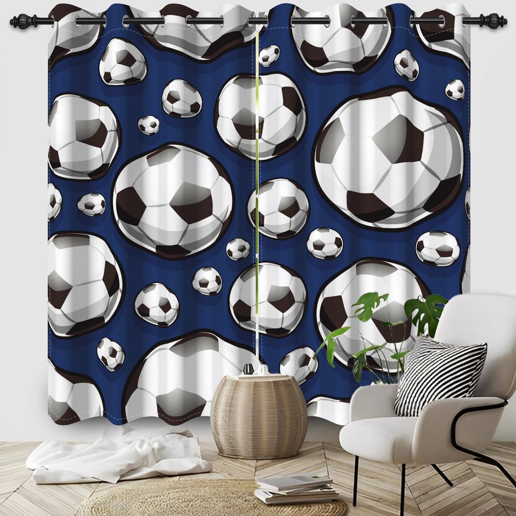3D Printed Window Curtains Football Graffiti Art Children Blackout Curtain 2pcs/set for Bedroom Living Room Decoration Curtains