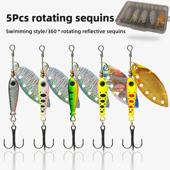 5Pcs 5.7CM/9G Fishing Lure with Spinner Blade Hook Long Casting Metal Rotating Sequin Spoon Spinnerbait Bass Pike Walleye Fishing Accessories
