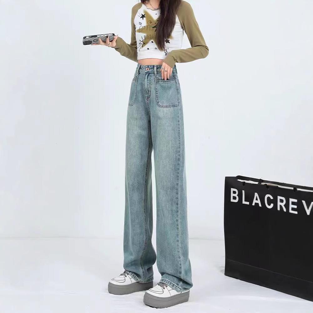 Women's Plus Size High Waist Wide Leg Jeans - Slim Fit, Winter, Thicken, Straight Leg, Loose, Drapey Long Pants