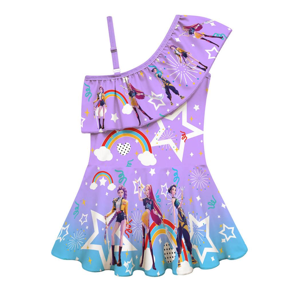 Kids Girls Anime Cartoon K-Pop Rumi Zoey Mira Print One-piece Swimsuit Swimwear