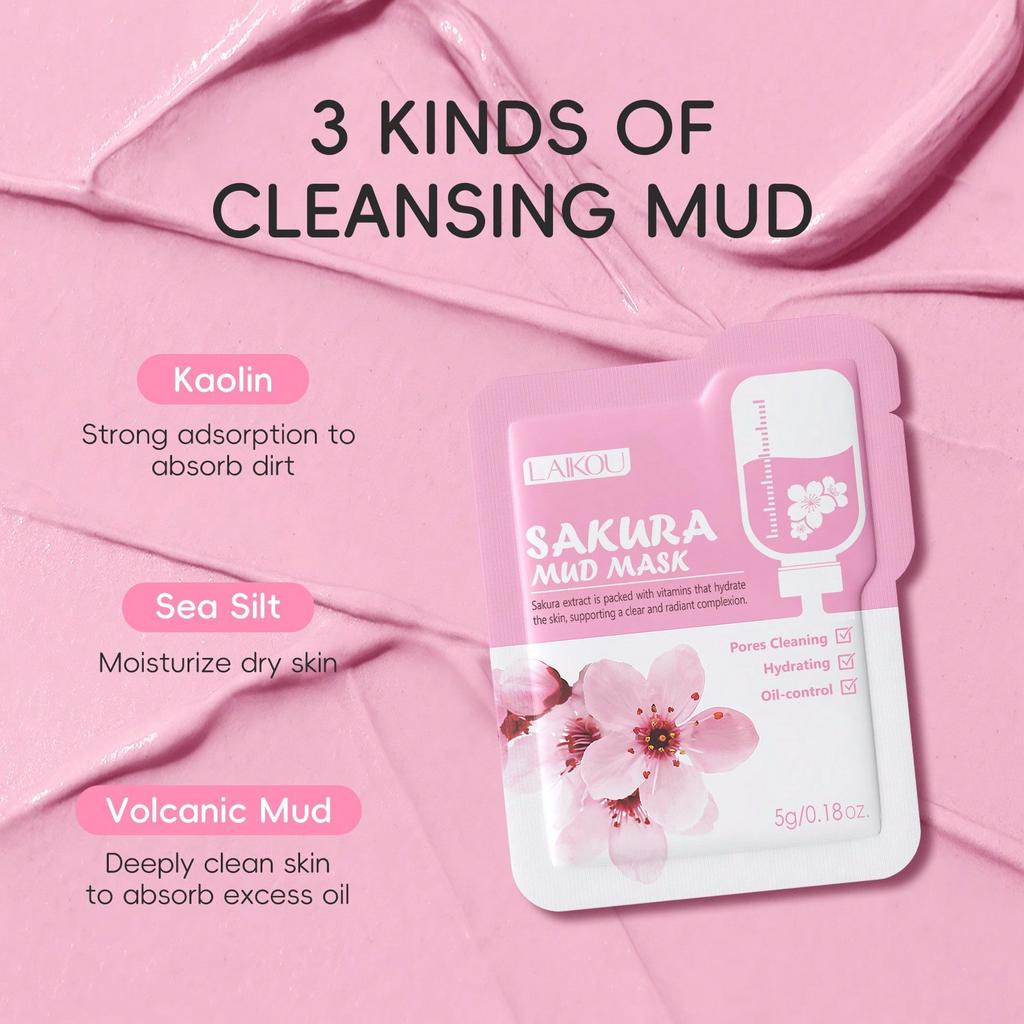 50pcs Sakura Face Mask, Apply Mud Mask, Cleanse, Control Oil, Moisturize & Soothe, Brighten Complexi