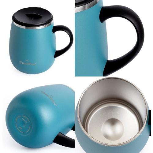 GRANDTIES Premium Vacuum Insulated Mug, 460ml, Available In 19 Colors, with Easy-Open Sliding Lid, Stainless Steel Double-Wall Vacuum Insulation, and