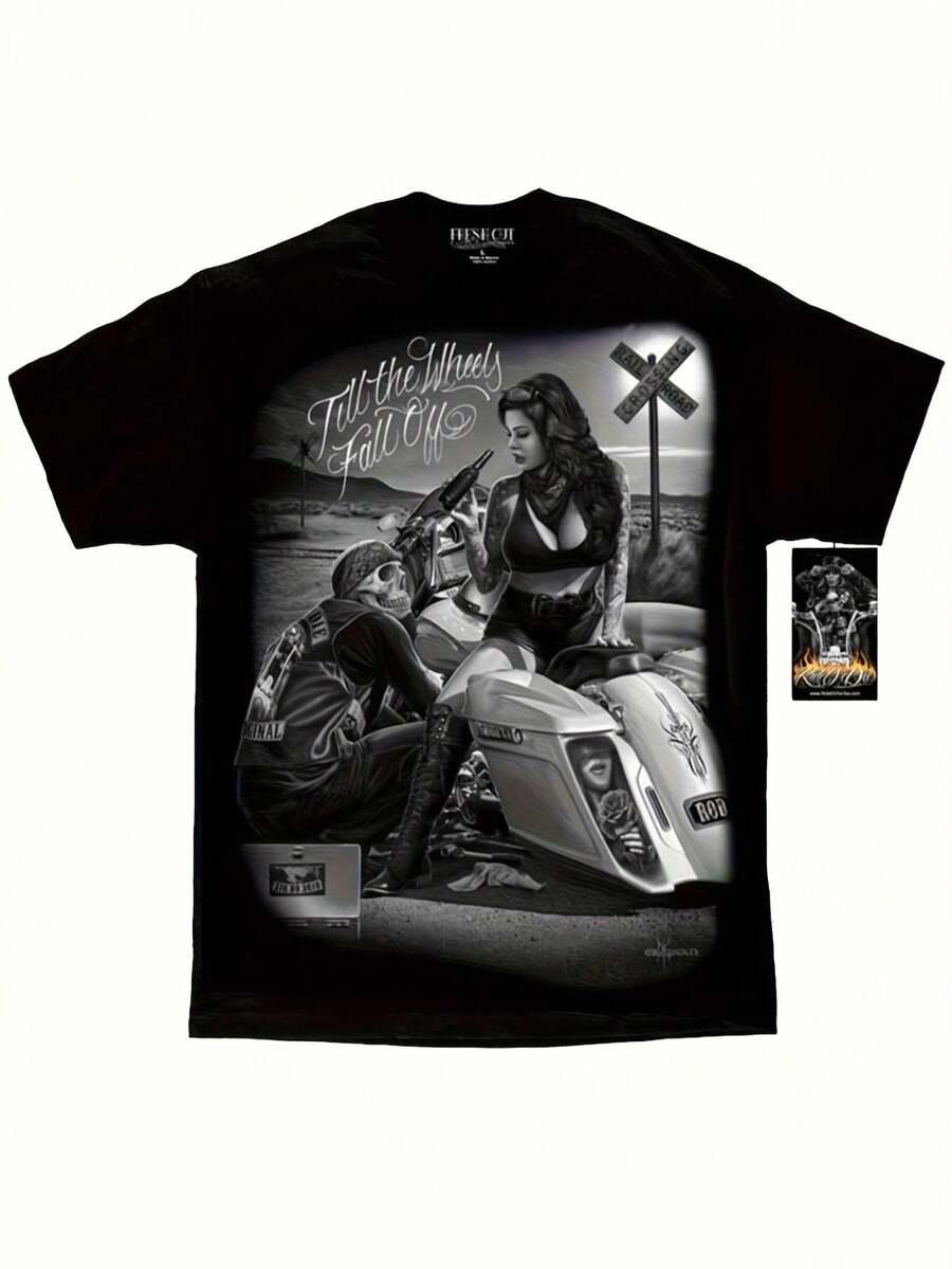 Унисекс Футболка с графическим принтом David Gonzales Art DGA Ride Or Die Till The Wheels Fall Off S