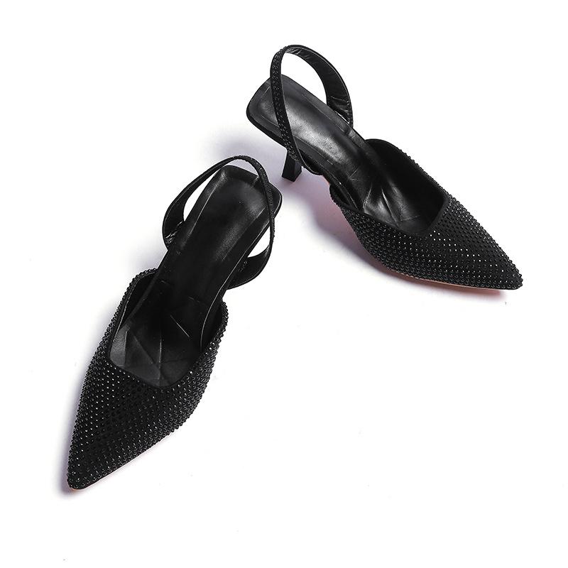 

Летние туфли больших размеров, новые французские туфли-стилеты с острым носком, на высоком каблуке, с полым задником и ремешком-крючком, женские сандалии, женские туфли 43 чёрный