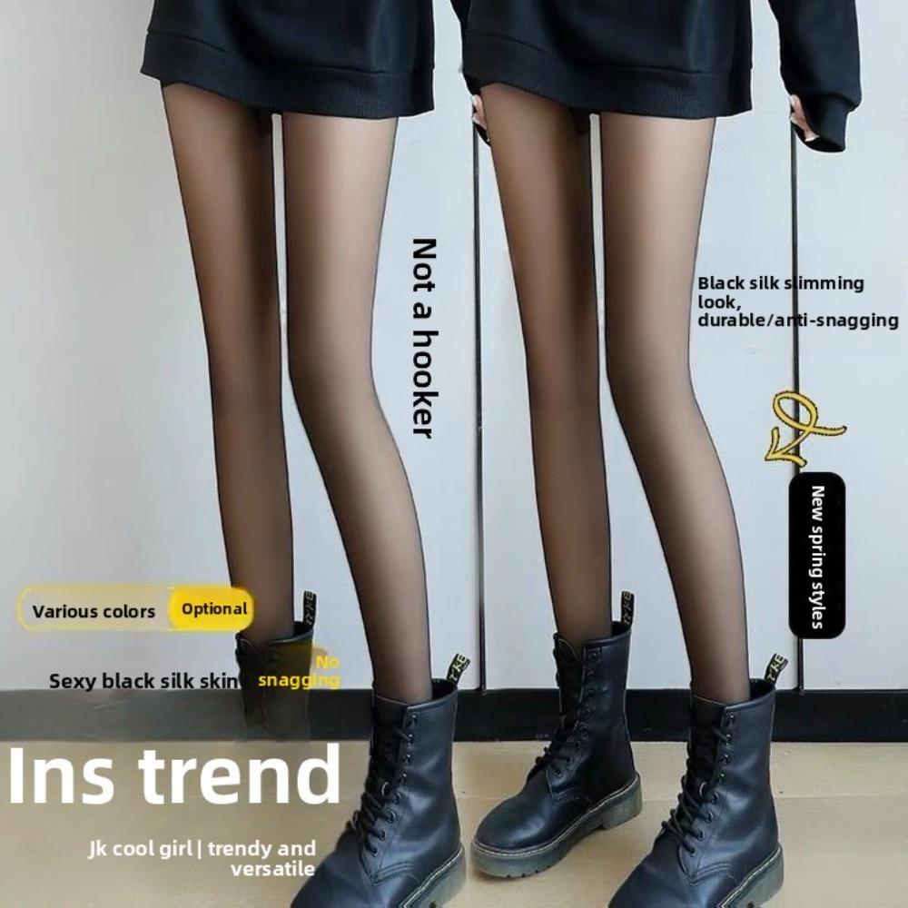 **Autumn Winter Fake Translucent Fleece Lined Leggings Women Plus Size Thickened Pantyhose Stewardess Gray Bare Leg Look Tights**