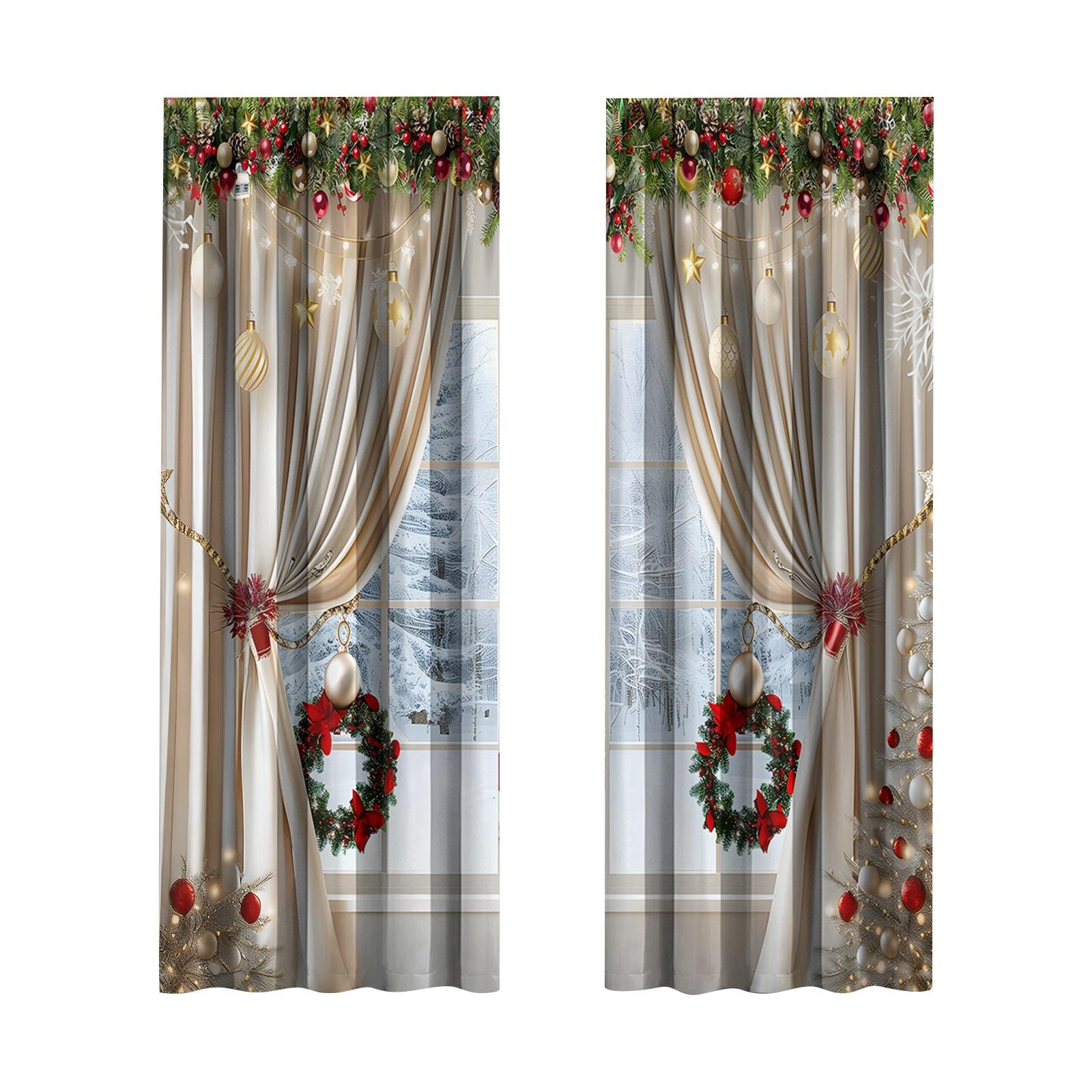 

2 Pieces Of Classic Twill Weave Christmas Decoration Printed Curtains, Bedroom And Living Room, Home Decoration, Room Decoration 1.5X1.66M