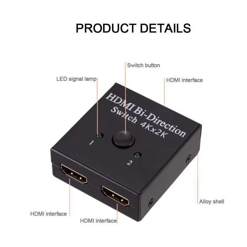 4K 60Hz HDMI Switch 2 Ports 2 In 1 Out HDMI-kompatibler Video-Splitter für Laptop PC Xbox PS3/4/5 TV-Box zu Monitor Projektor