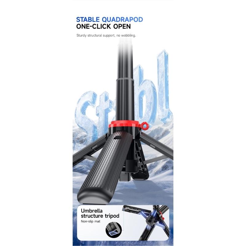 Wireless Remote Operated Selfie Stick Desk Tripod Featuring Quick Open Button and Six Section Extendable Design