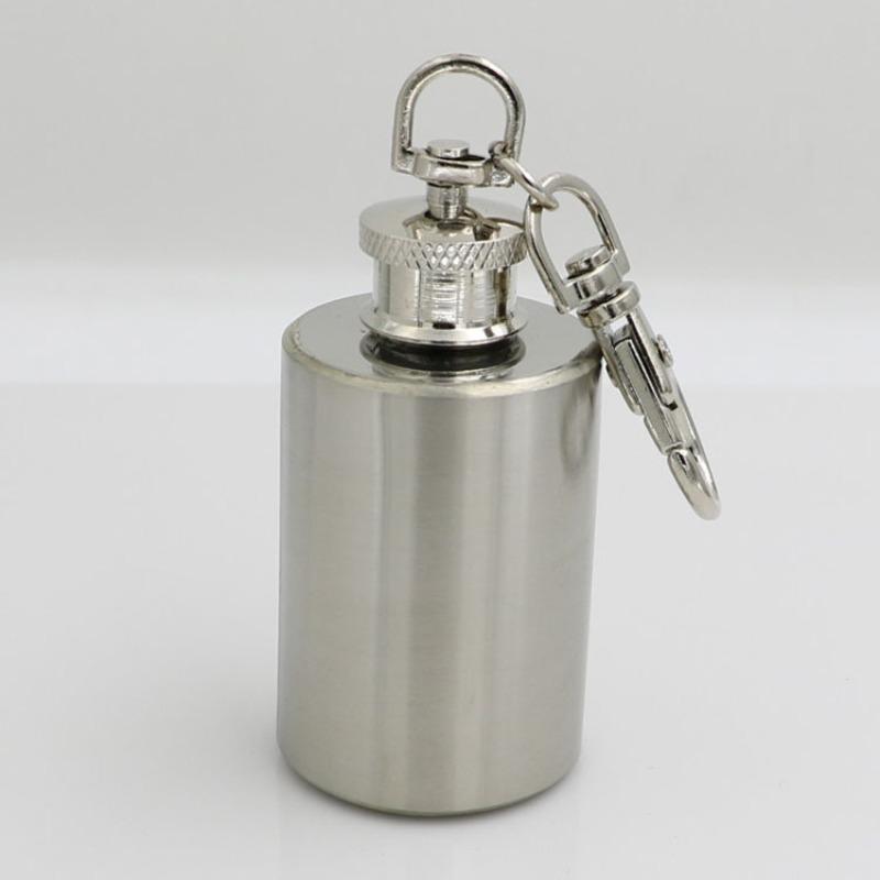 1 OZ Stainless Steel Mini Hip Flask with Keychain Screw Cap Portable Alcohol Flask Liquor Whiskey Bottle Outdoor Travel Gifts