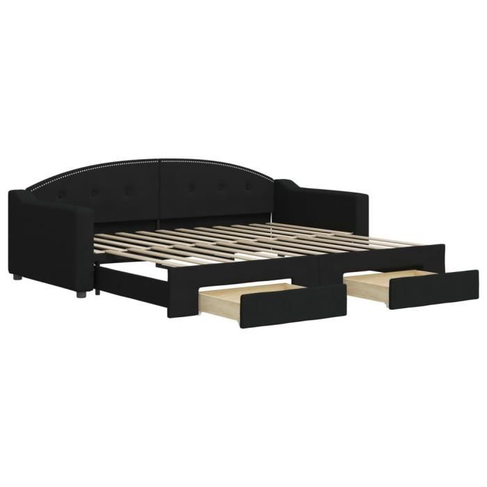 VidaXL Lit de jour avec gigogne et tiroirs noir 90x200 cm tissu 3197568