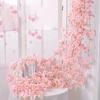 1pc Artificial Sakura Wall Hanging Vine, DIY Wreath Accessories, Wedding Home Office Arch Arrangement Decoration, Spring SummerR