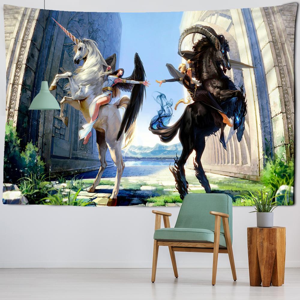 Tapiserie cu unicorn, agățat pe perete, saltea boemă europeană hippie magică, artă pentru dormitor, decorare cool pentru casă