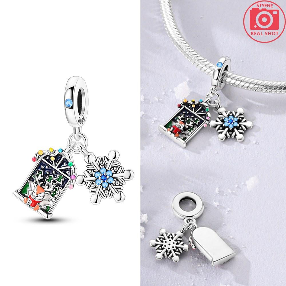 Elk Viewing Snow Scene Pendant Copper Colors For Charms Copper Colors Original Bracelet For Jewelry Making