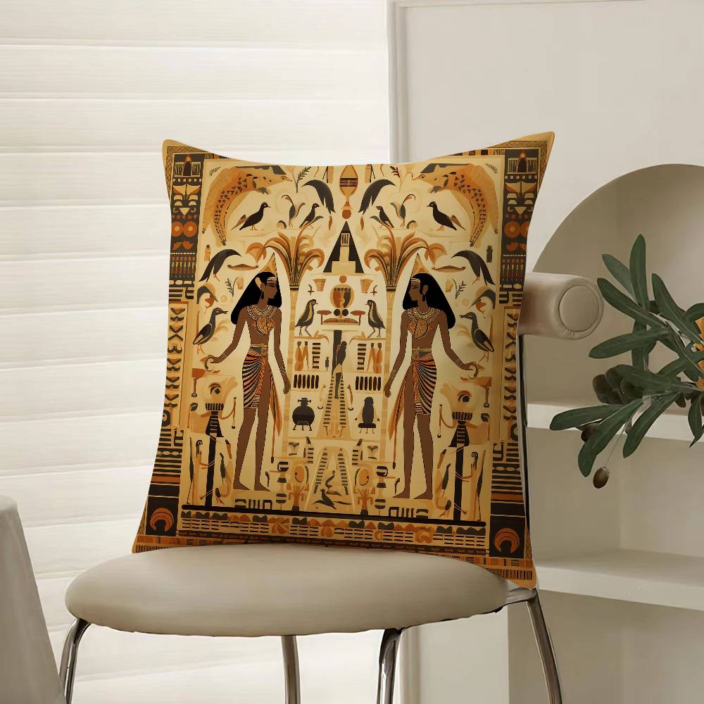 Historical Egypt Pharaoh Cultural Style Pillow Case Comfort Sofa Bed Silky Elegant Invisible Zipper Decorative Cushion Cover