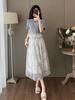Women's Summer Slimming Midi Skirt Two-Piece Set with French Lace Stitching – Elegant and Stylish.