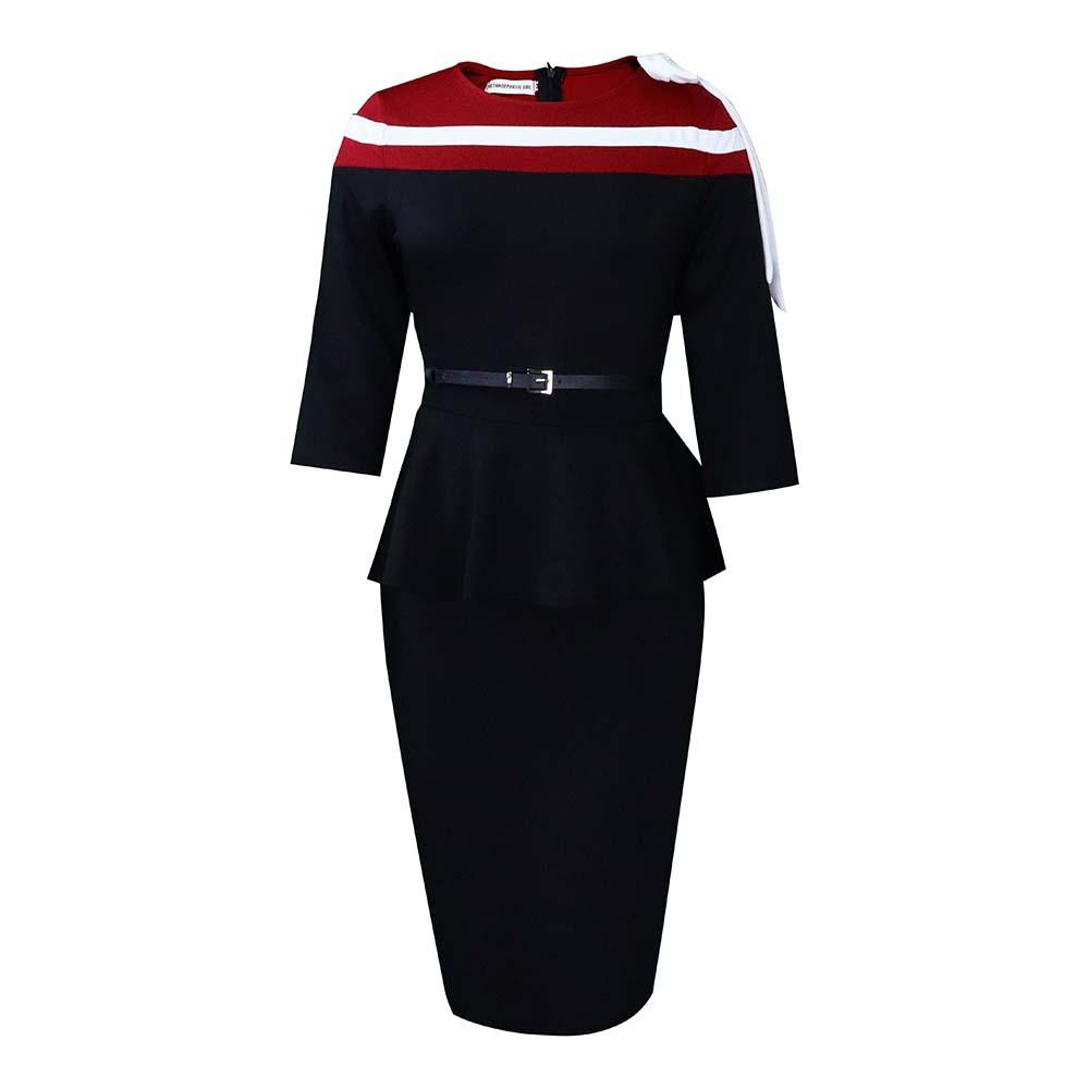 

Большой размер, женское летнее модное лоскутное платье со средними рукавами, женское цельное элегантное деловое платье с рюшами S чёрный