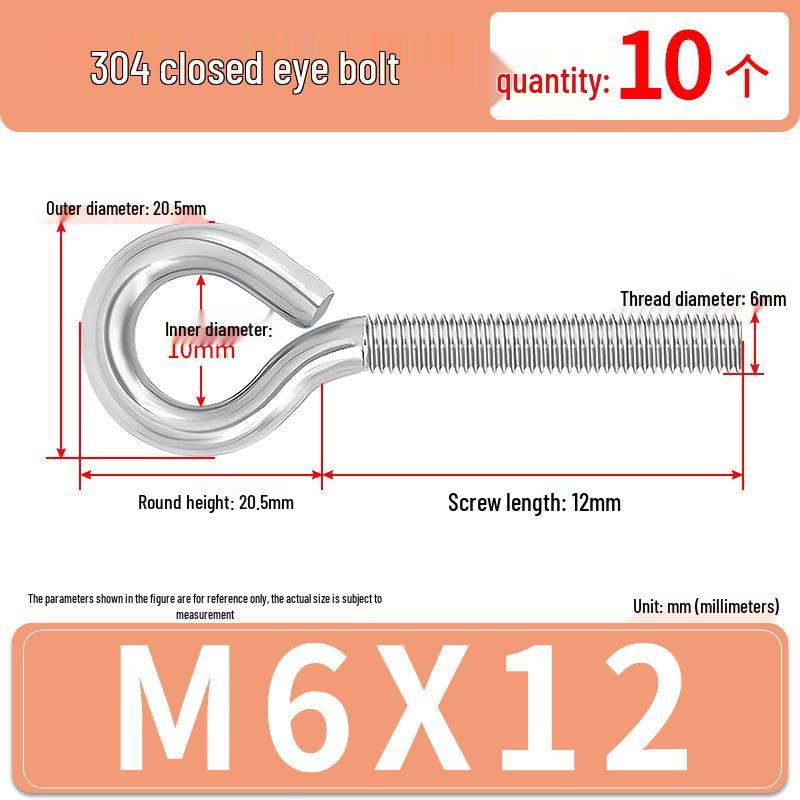 304 Stainless Steel Eyebolt with Ring Hook – Machine Thread Closed Eye Bolt (M4 M5 M6 M8)
