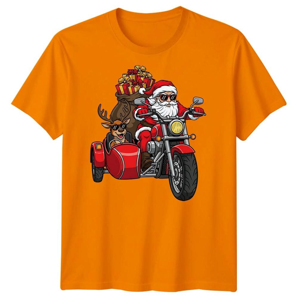 Santa Claus Reindeer Motorcycle Christmas Holiday Unisexs TShirt Gift