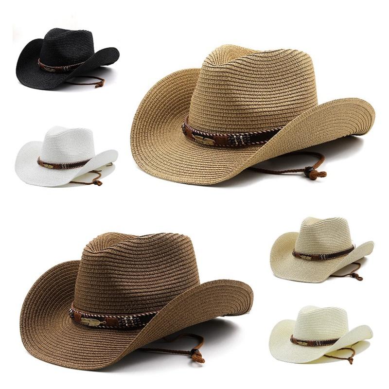 Adjustable Hat Cowboy Straw Hats Outdoors Beach Sunhat Large Brim Riding Horse