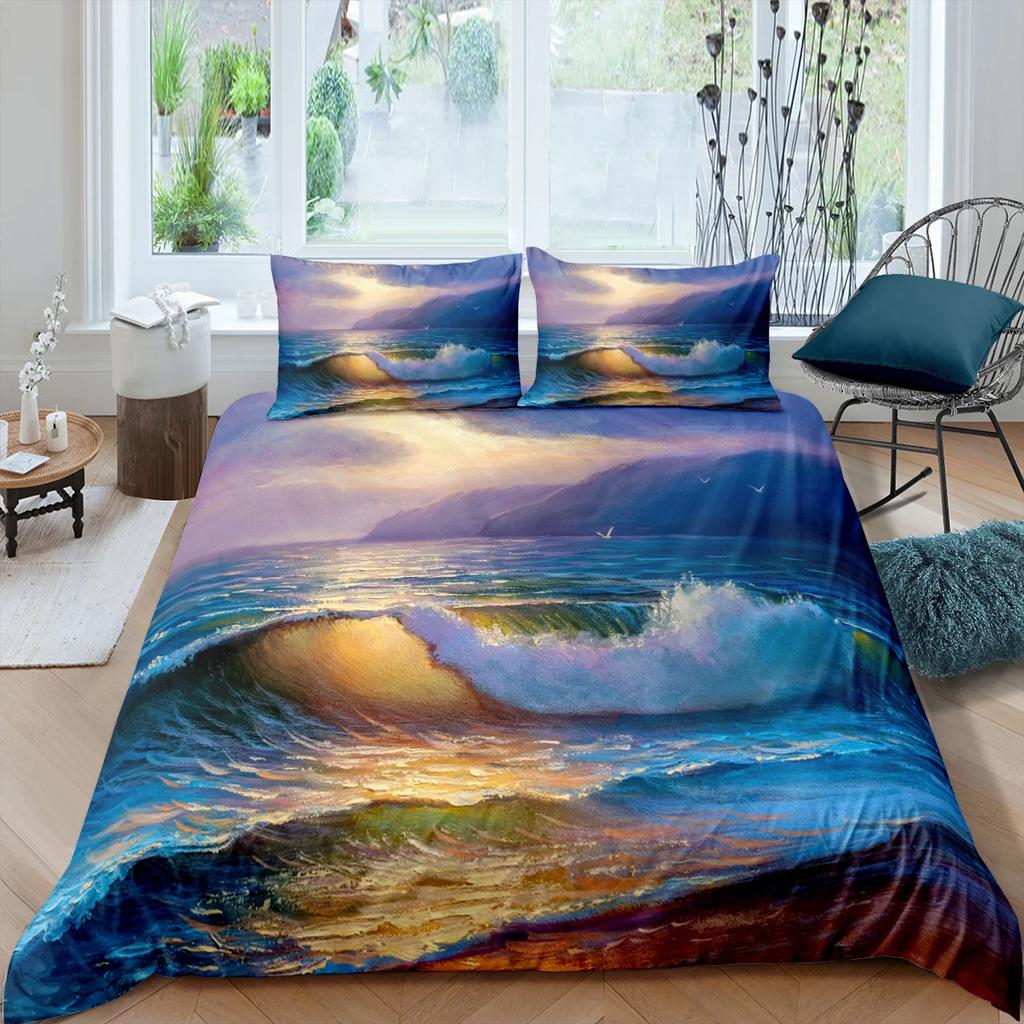 Naturlandskap King Queen Påslakan Lägereld Camping Sängkläder Set Tonåringar Vuxna Natthimmel Skogsscen Polyester Täcke