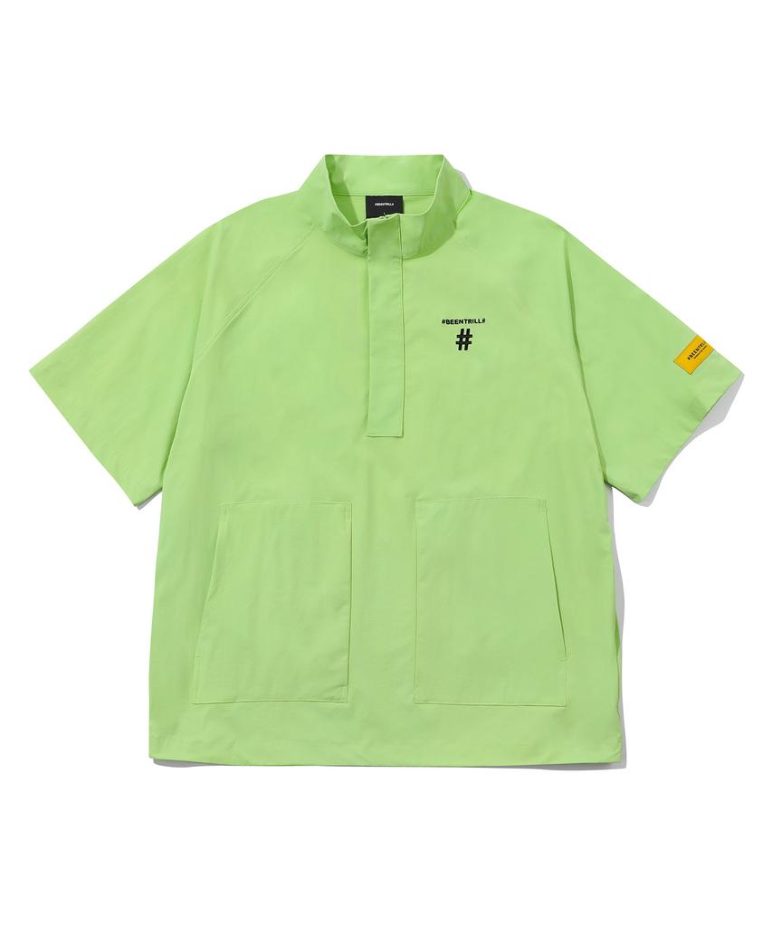 Beentrill Stand Collar Oversized Short Sleeve Anorak (Neon Yellow)
