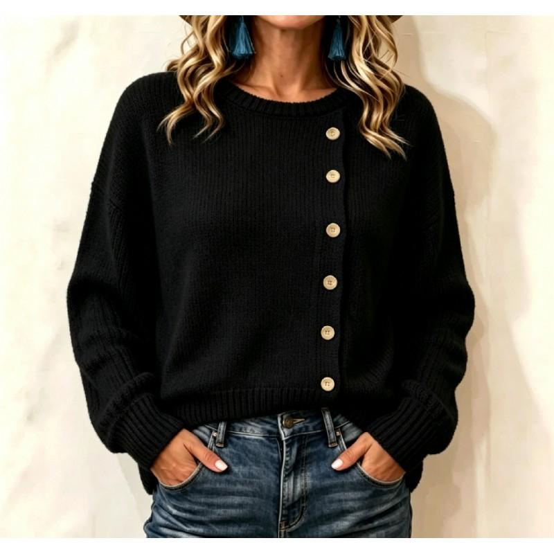 Womens Oversized Knit Sweater Loose Fit Round Neck Long Sleeve Button Front Acrylic Pullover Fall Winter 2026