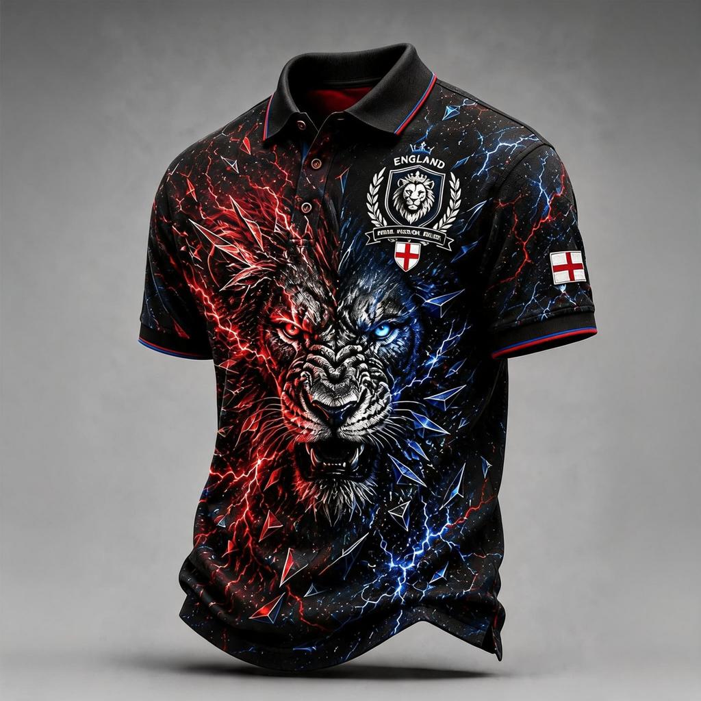 Camiseta Polo Estampada de Fútbol de Inglaterra para Hombre Corte Clásico Manga Corta Camiseta de Fútbol Ropa Deportiva Casual para Hombre