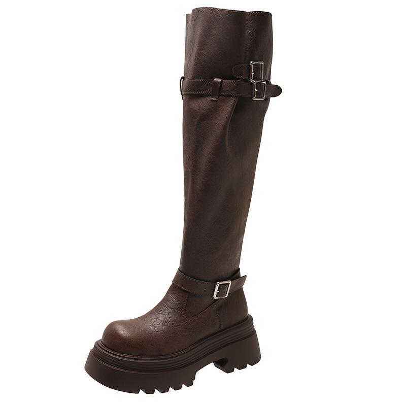 Maillard Brown Boots Women's 2025 Spring and Autumn New Fat Mm Thick Legs Heightening Knight Boots Small Tall Boots