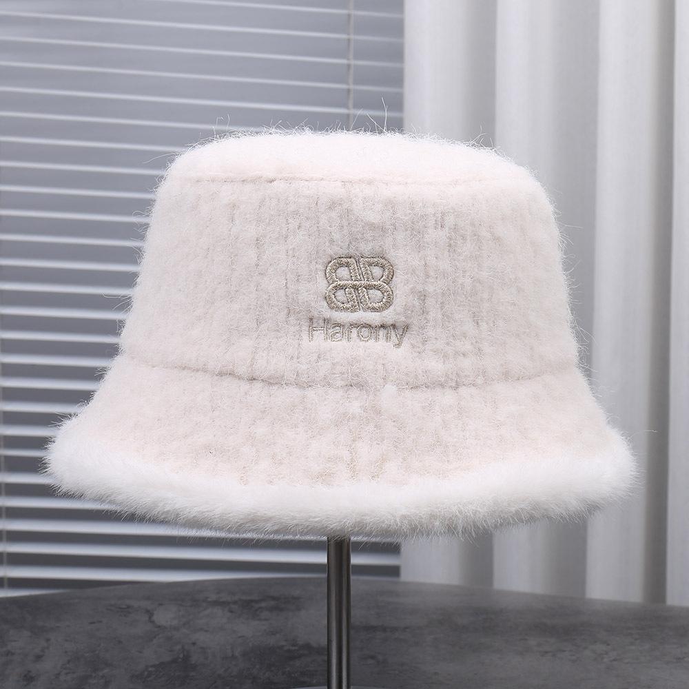 New fashion plush woolen imitation mink bucket hat women's autumn and winter versatile show small face warm bucket basin hat